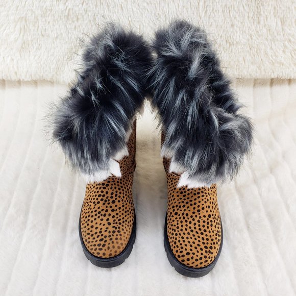 Chi Chi Cheetah Print Faux Fur Thick Lined Winter Boots - Picture 9 of 12